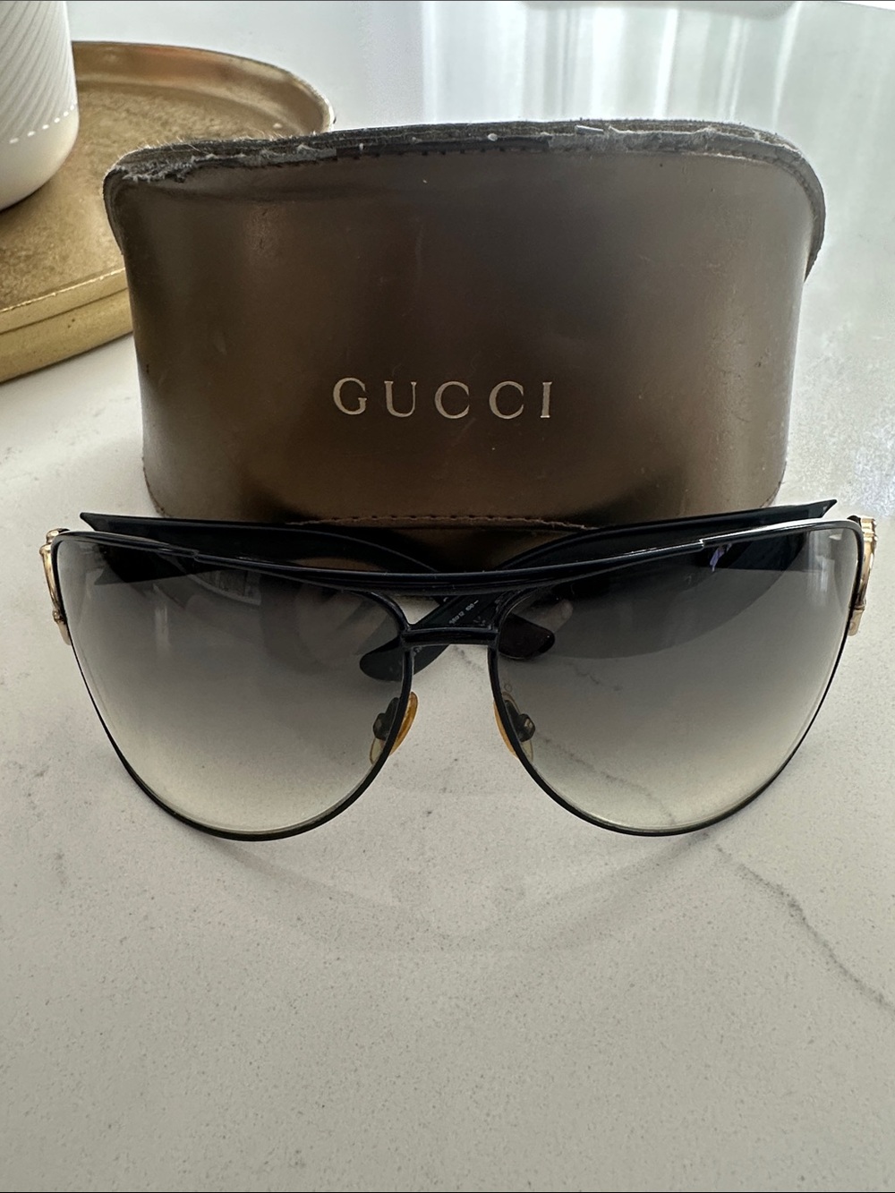 Gucci Black and Gold Gradient Aviator Sunglasses